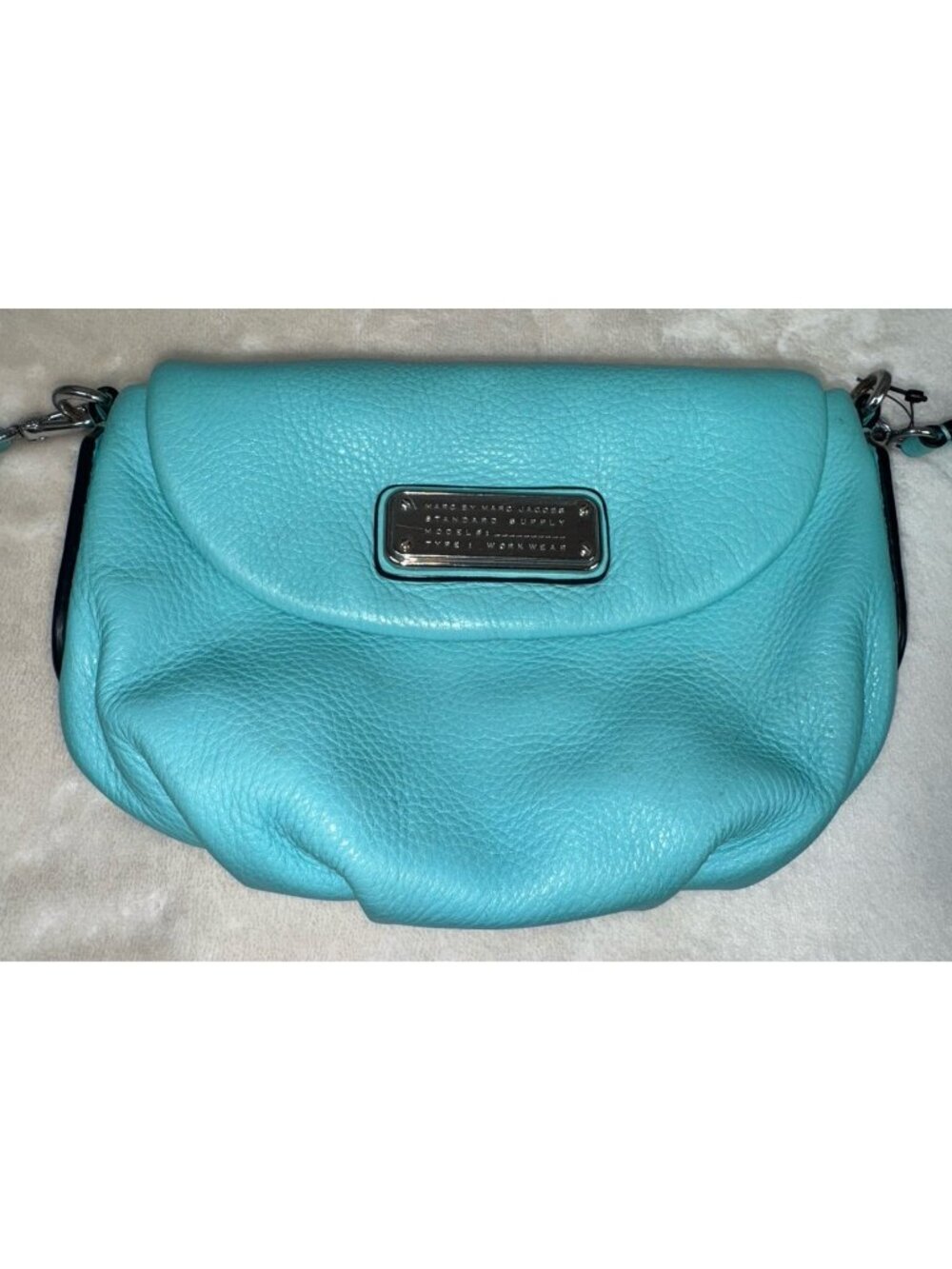 MARC JACOBS Natasha Turquoise 100% Cow Pebble Leather Crossbody Hobo Bag